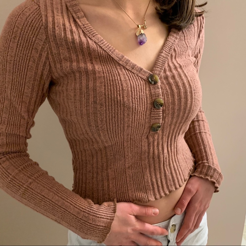 DARK PINK FOREVER 21 SOFT LONG SLEEVE BUTTON UP